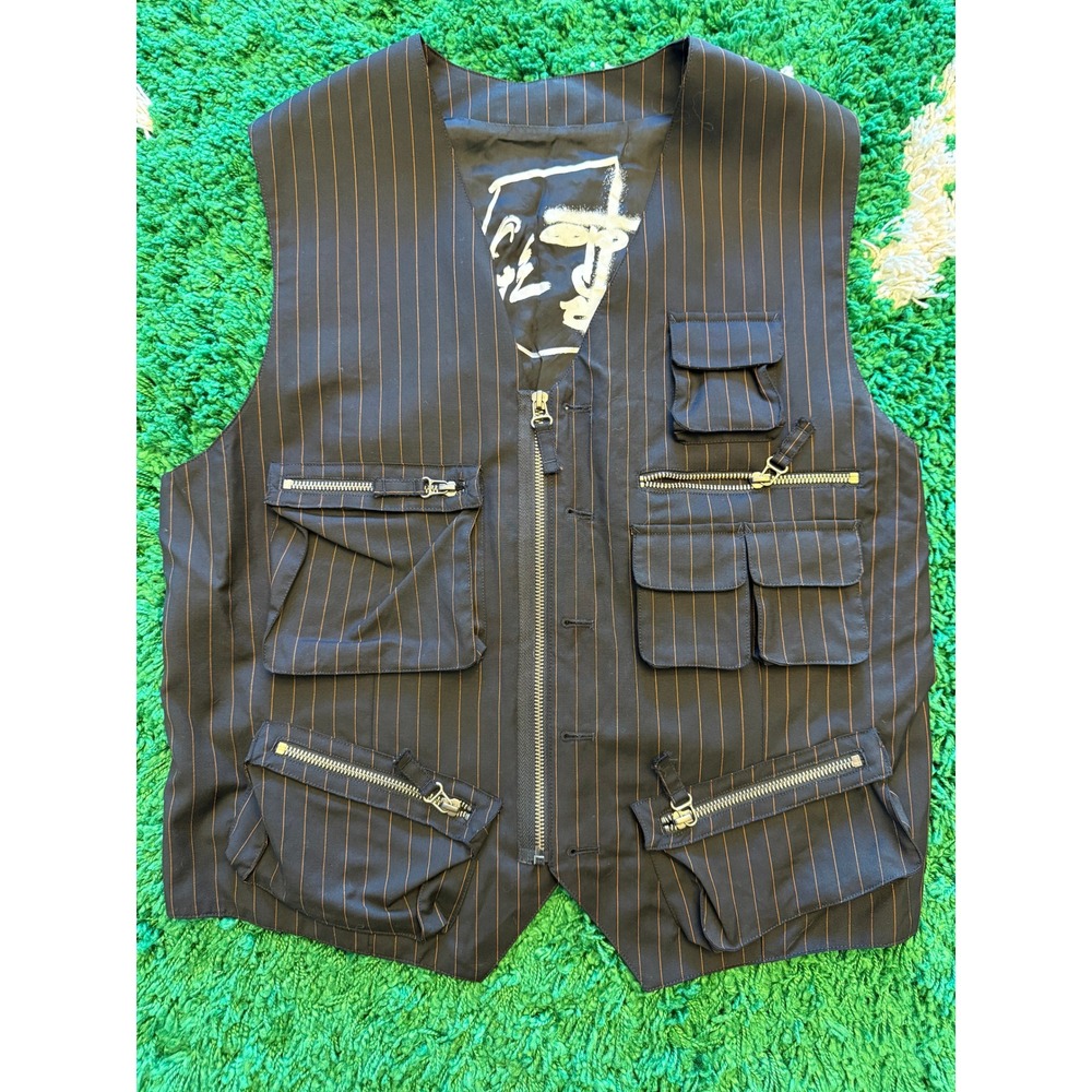 Supreme Jean Paul Gaultier Cargo Vest Mens M Black Pinstripe Excellent Utility